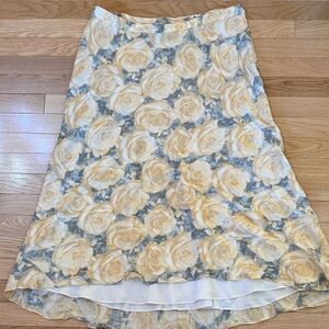 Jones New York Silk Skirt 14W Yellow Floral A-Line Midi Lightweight Plus Size